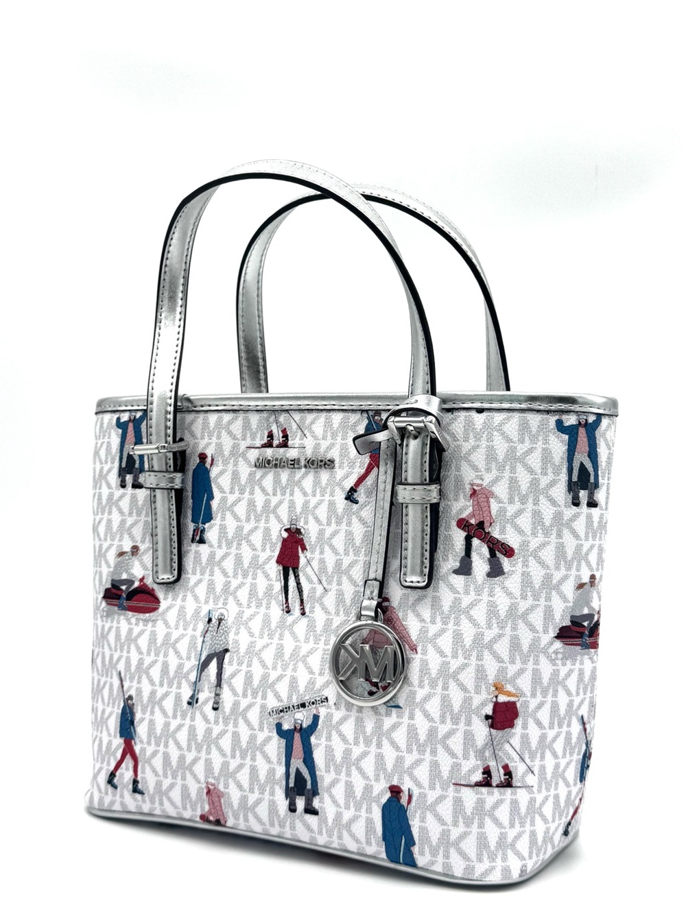 Michael Kors White Logo Tote with Winter Scene Figures